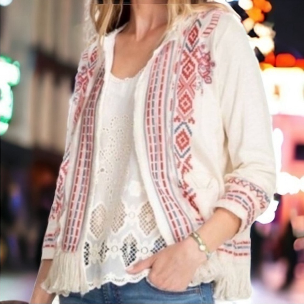 Johnny Was Embroidered Yatzil Fringe Jacket Size XL